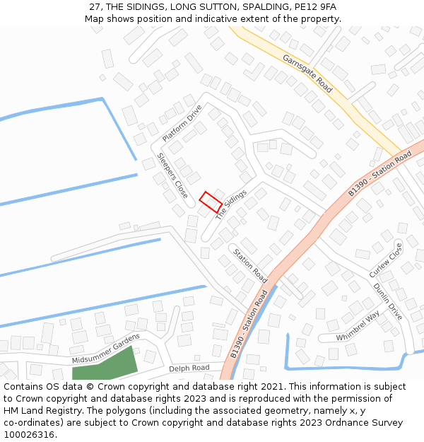 27, THE SIDINGS, LONG SUTTON, SPALDING, PE12 9FA: Location map and indicative extent of plot