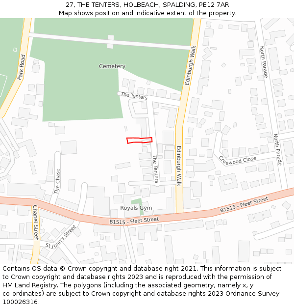 27, THE TENTERS, HOLBEACH, SPALDING, PE12 7AR: Location map and indicative extent of plot