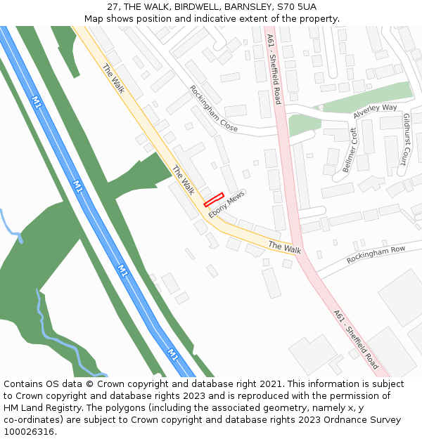 27, THE WALK, BIRDWELL, BARNSLEY, S70 5UA: Location map and indicative extent of plot