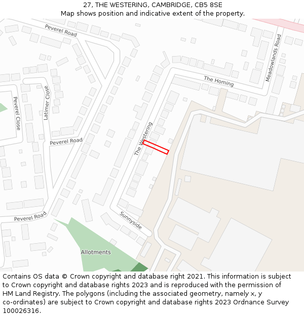 27, THE WESTERING, CAMBRIDGE, CB5 8SE: Location map and indicative extent of plot
