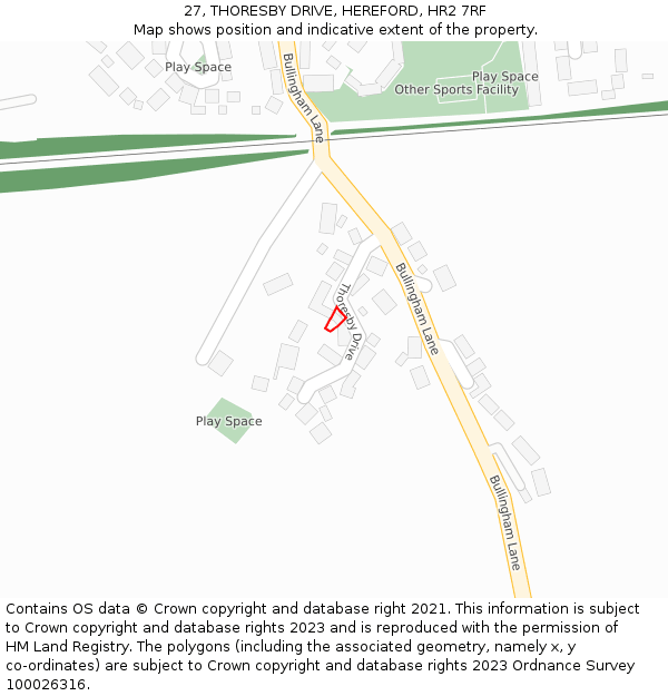 27, THORESBY DRIVE, HEREFORD, HR2 7RF: Location map and indicative extent of plot