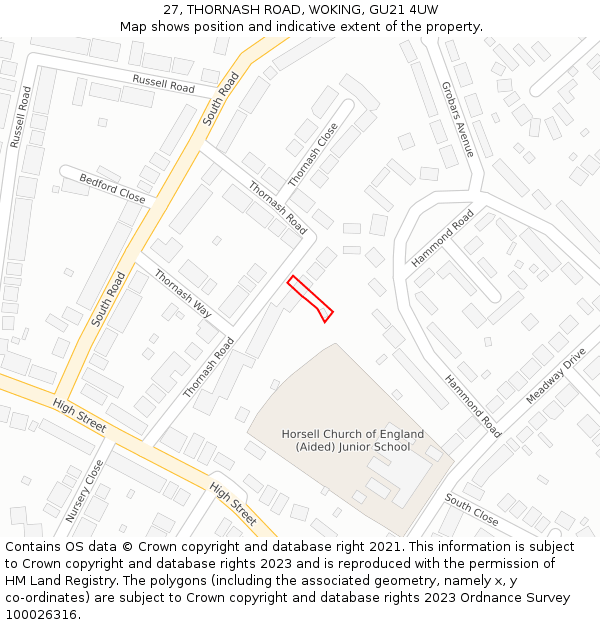 27, THORNASH ROAD, WOKING, GU21 4UW: Location map and indicative extent of plot