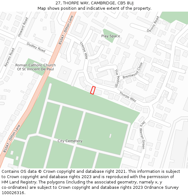 27, THORPE WAY, CAMBRIDGE, CB5 8UJ: Location map and indicative extent of plot