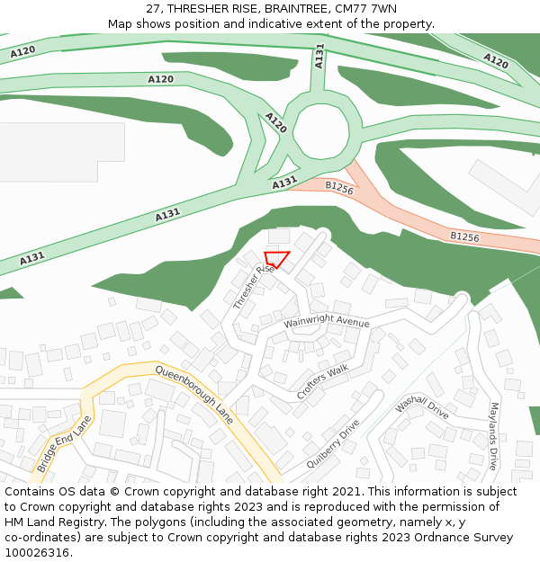 27, THRESHER RISE, BRAINTREE, CM77 7WN: Location map and indicative extent of plot