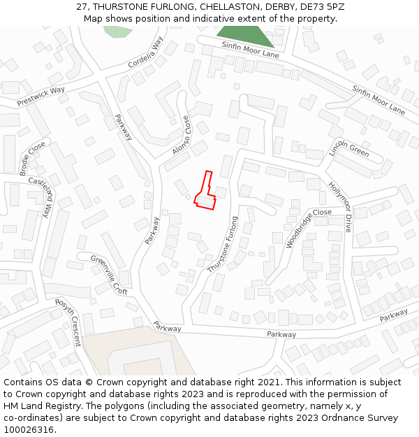 27, THURSTONE FURLONG, CHELLASTON, DERBY, DE73 5PZ: Location map and indicative extent of plot