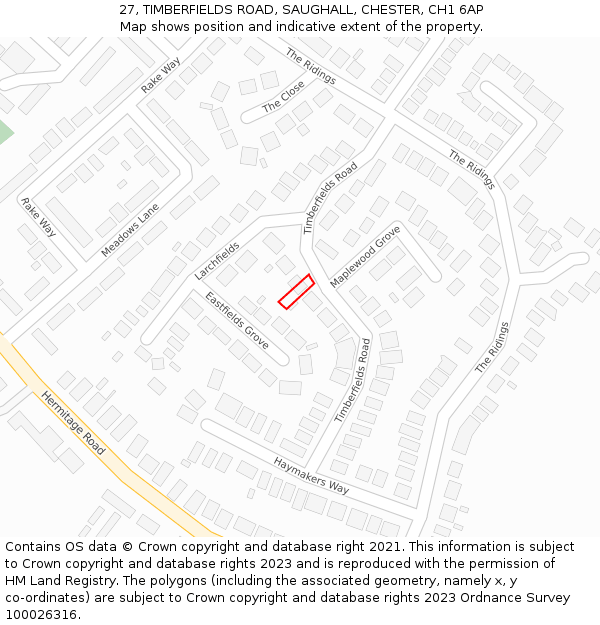 27, TIMBERFIELDS ROAD, SAUGHALL, CHESTER, CH1 6AP: Location map and indicative extent of plot