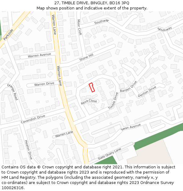 27, TIMBLE DRIVE, BINGLEY, BD16 3PQ: Location map and indicative extent of plot