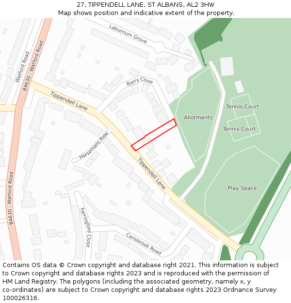 27, TIPPENDELL LANE, ST ALBANS, AL2 3HW: Location map and indicative extent of plot