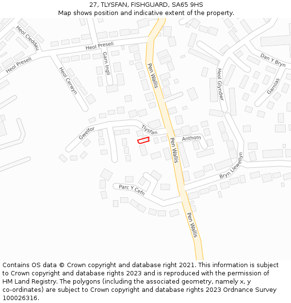 27, TLYSFAN, FISHGUARD, SA65 9HS: Location map and indicative extent of plot