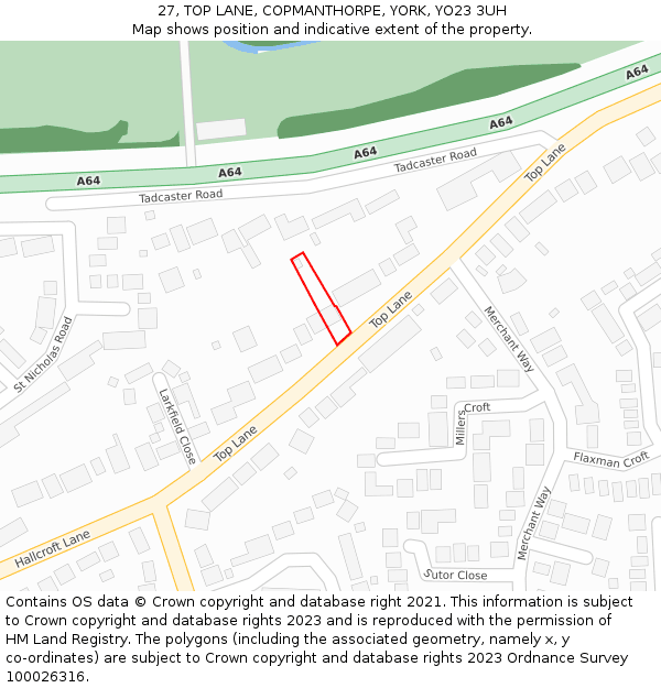 27, TOP LANE, COPMANTHORPE, YORK, YO23 3UH: Location map and indicative extent of plot