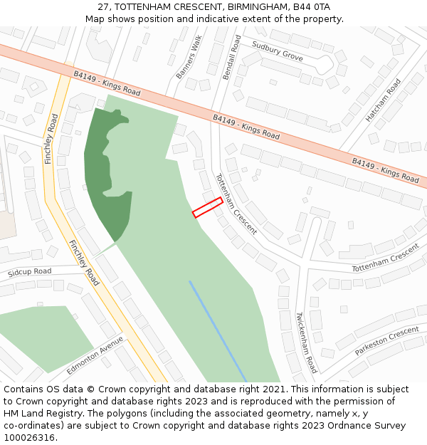 27, TOTTENHAM CRESCENT, BIRMINGHAM, B44 0TA: Location map and indicative extent of plot