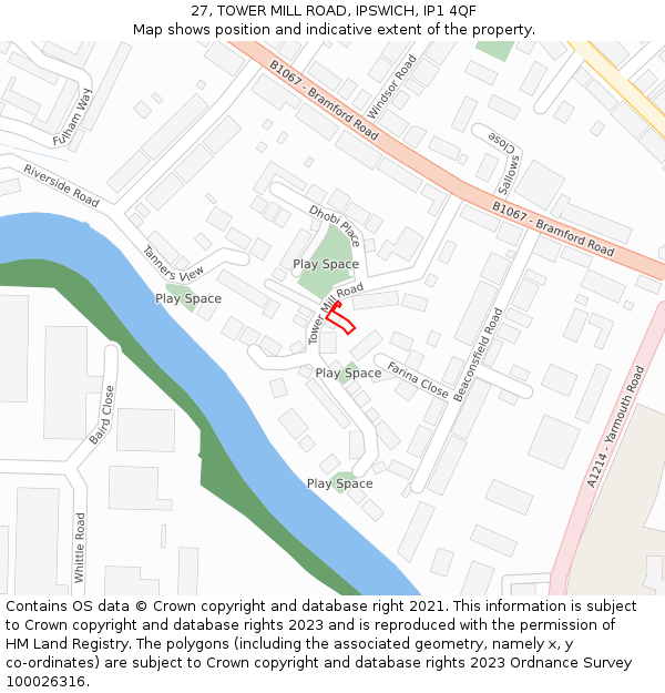 27, TOWER MILL ROAD, IPSWICH, IP1 4QF: Location map and indicative extent of plot