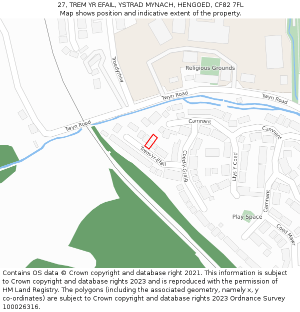 27, TREM YR EFAIL, YSTRAD MYNACH, HENGOED, CF82 7FL: Location map and indicative extent of plot