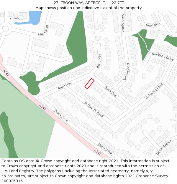 27, TROON WAY, ABERGELE, LL22 7TT: Location map and indicative extent of plot