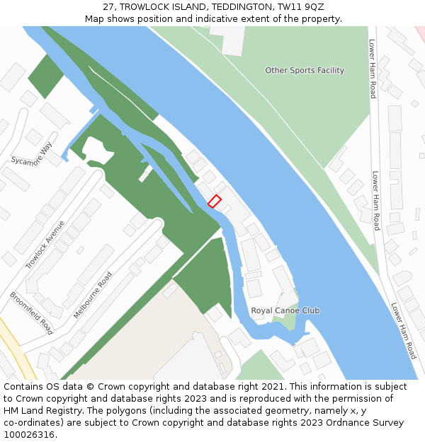 27, TROWLOCK ISLAND, TEDDINGTON, TW11 9QZ: Location map and indicative extent of plot