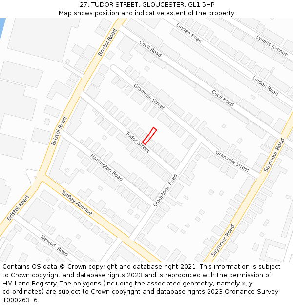 27, TUDOR STREET, GLOUCESTER, GL1 5HP: Location map and indicative extent of plot