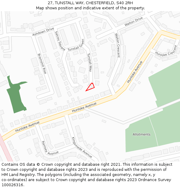 27, TUNSTALL WAY, CHESTERFIELD, S40 2RH: Location map and indicative extent of plot