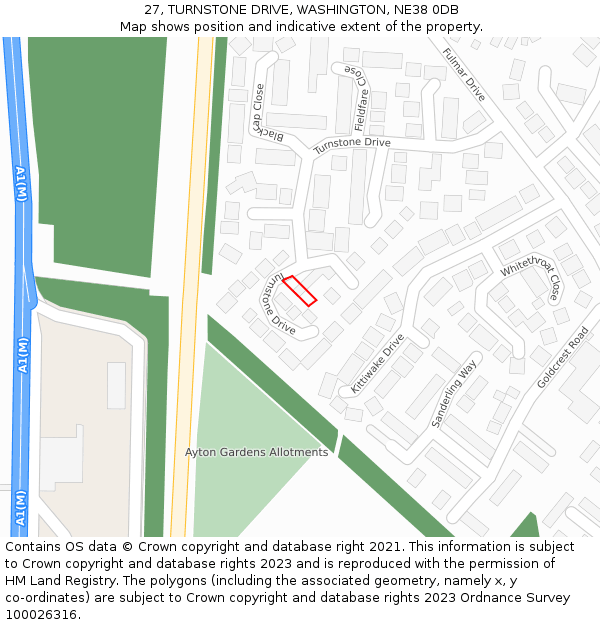 27, TURNSTONE DRIVE, WASHINGTON, NE38 0DB: Location map and indicative extent of plot