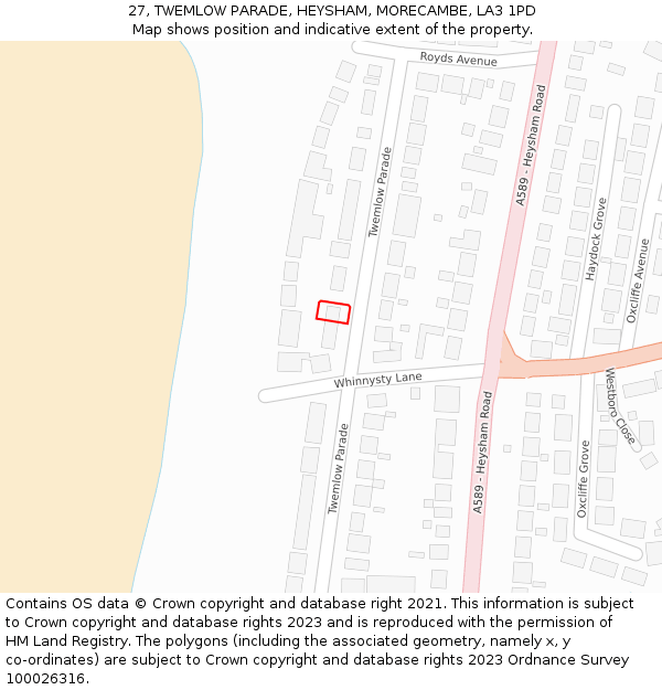 27, TWEMLOW PARADE, HEYSHAM, MORECAMBE, LA3 1PD: Location map and indicative extent of plot