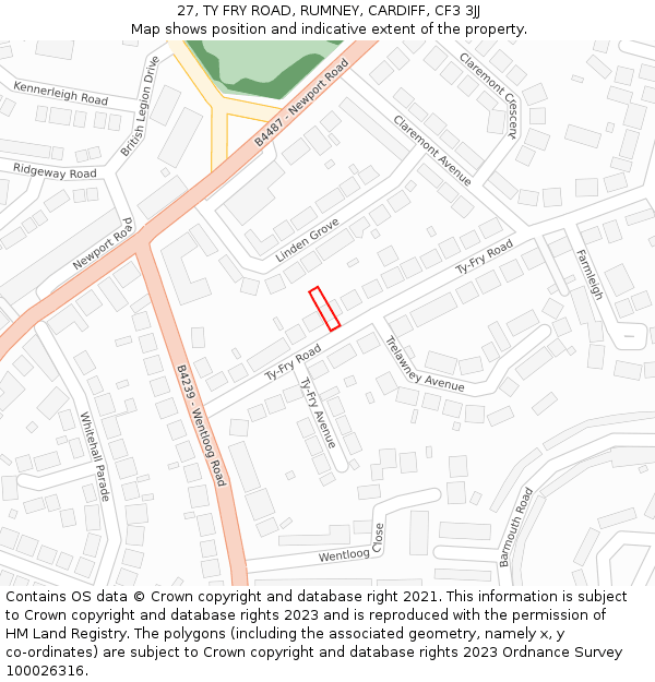 27, TY FRY ROAD, RUMNEY, CARDIFF, CF3 3JJ: Location map and indicative extent of plot