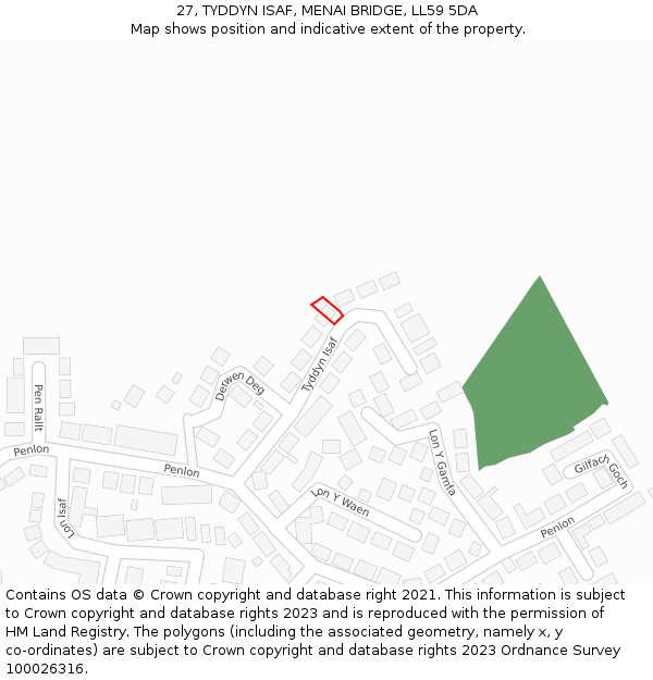 27, TYDDYN ISAF, MENAI BRIDGE, LL59 5DA: Location map and indicative extent of plot