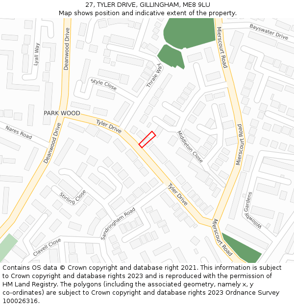 27, TYLER DRIVE, GILLINGHAM, ME8 9LU: Location map and indicative extent of plot