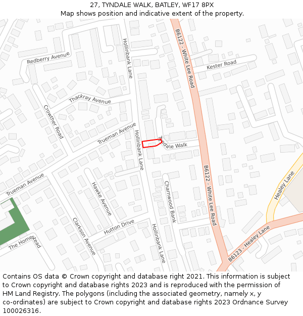 27, TYNDALE WALK, BATLEY, WF17 8PX: Location map and indicative extent of plot