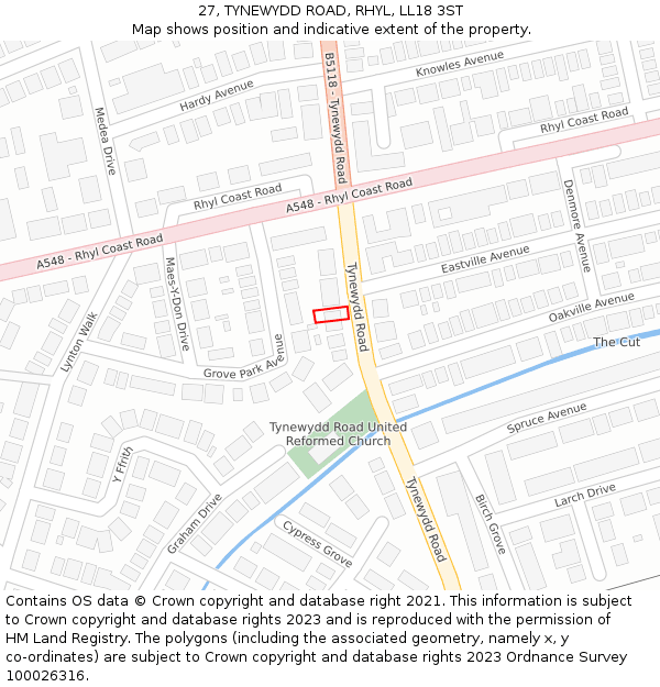 27, TYNEWYDD ROAD, RHYL, LL18 3ST: Location map and indicative extent of plot