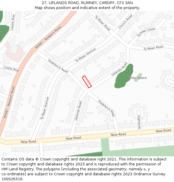 27, UPLANDS ROAD, RUMNEY, CARDIFF, CF3 3AN: Location map and indicative extent of plot