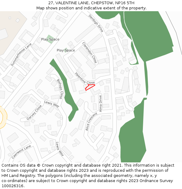 27, VALENTINE LANE, CHEPSTOW, NP16 5TH: Location map and indicative extent of plot