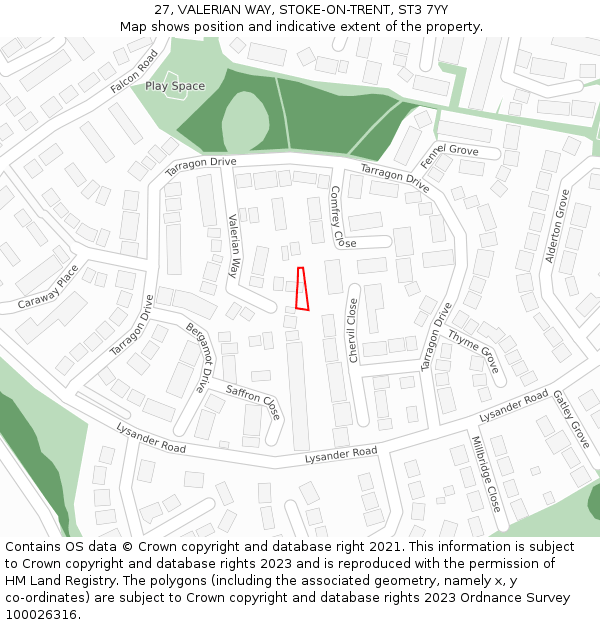 27, VALERIAN WAY, STOKE-ON-TRENT, ST3 7YY: Location map and indicative extent of plot