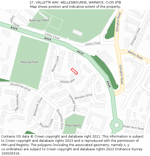 27, VALLETTA WAY, WELLESBOURNE, WARWICK, CV35 9TB: Location map and indicative extent of plot