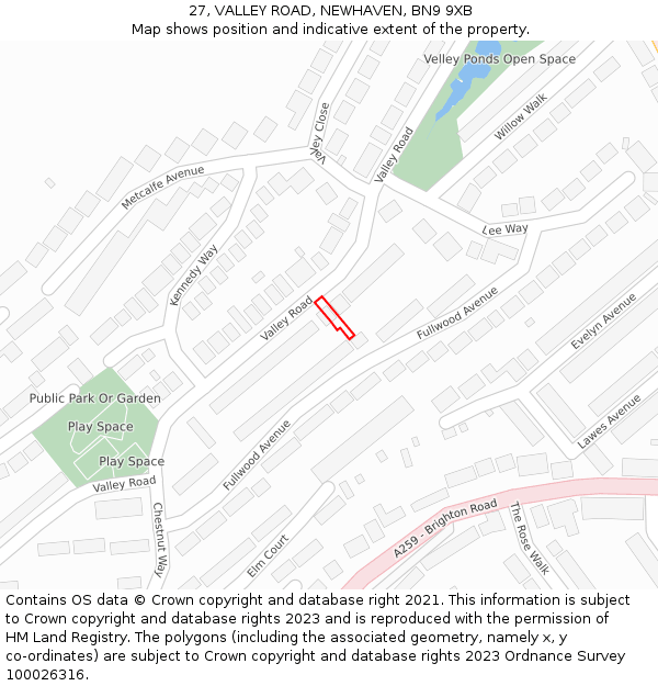 27, VALLEY ROAD, NEWHAVEN, BN9 9XB: Location map and indicative extent of plot