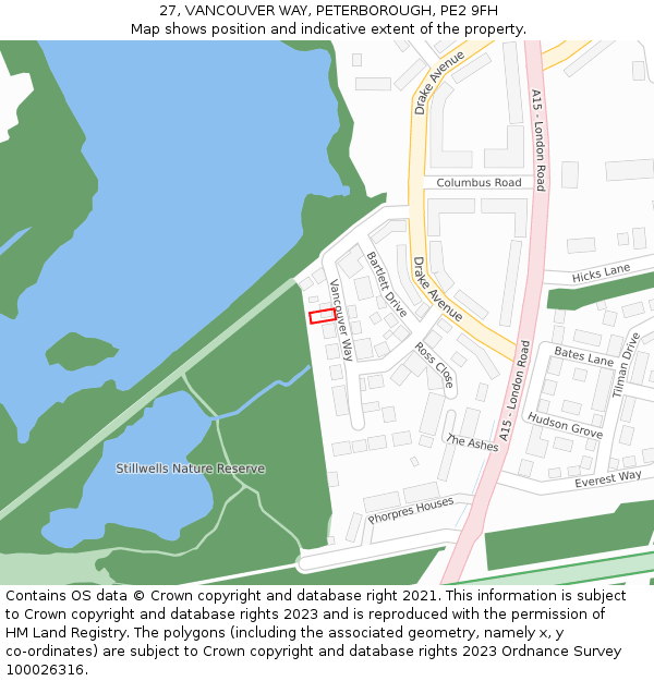 27, VANCOUVER WAY, PETERBOROUGH, PE2 9FH: Location map and indicative extent of plot