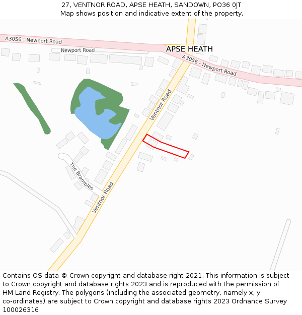 27, VENTNOR ROAD, APSE HEATH, SANDOWN, PO36 0JT: Location map and indicative extent of plot