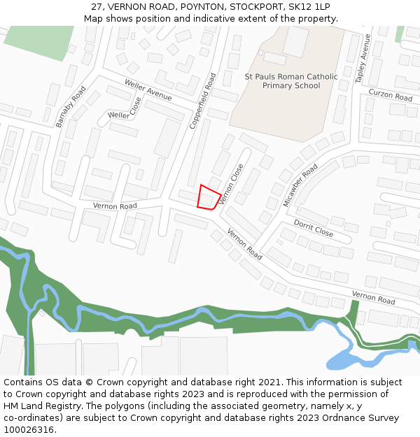 27, VERNON ROAD, POYNTON, STOCKPORT, SK12 1LP: Location map and indicative extent of plot
