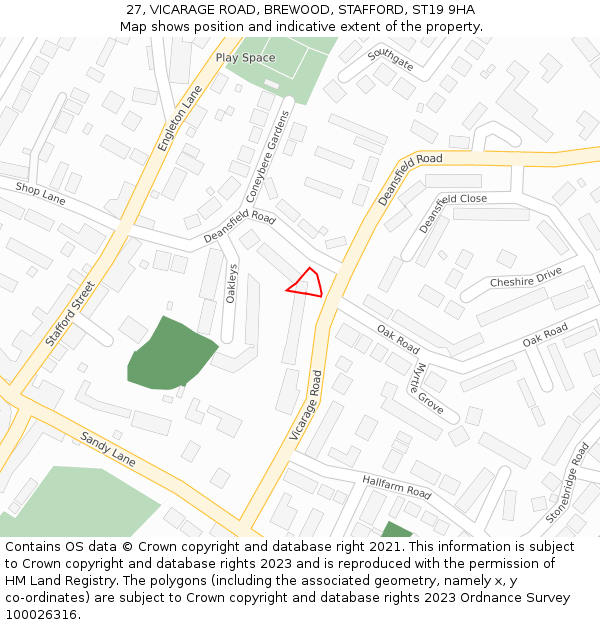 27, VICARAGE ROAD, BREWOOD, STAFFORD, ST19 9HA: Location map and indicative extent of plot