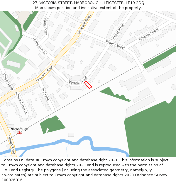 27, VICTORIA STREET, NARBOROUGH, LEICESTER, LE19 2DQ: Location map and indicative extent of plot