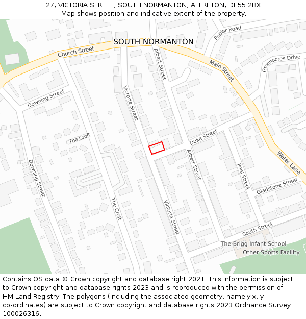 27, VICTORIA STREET, SOUTH NORMANTON, ALFRETON, DE55 2BX: Location map and indicative extent of plot