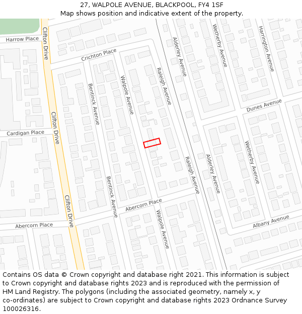 27, WALPOLE AVENUE, BLACKPOOL, FY4 1SF: Location map and indicative extent of plot