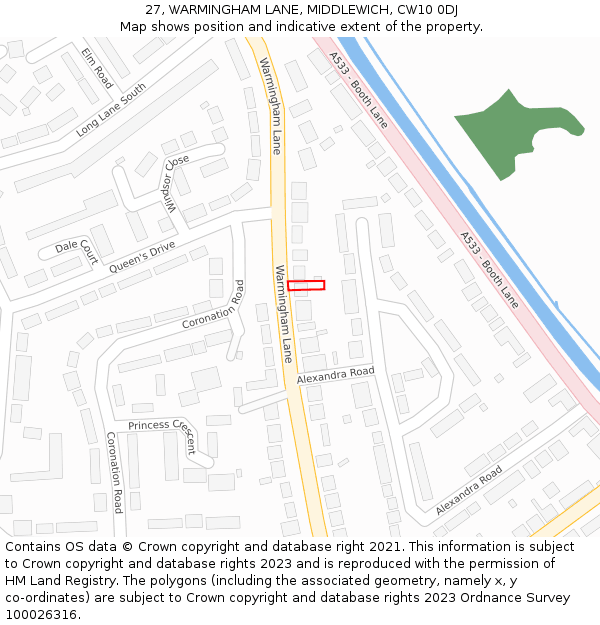 27, WARMINGHAM LANE, MIDDLEWICH, CW10 0DJ: Location map and indicative extent of plot