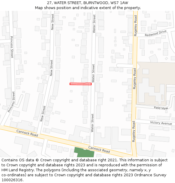 27, WATER STREET, BURNTWOOD, WS7 1AW: Location map and indicative extent of plot