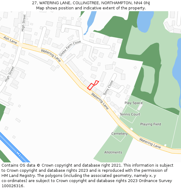 27, WATERING LANE, COLLINGTREE, NORTHAMPTON, NN4 0NJ: Location map and indicative extent of plot