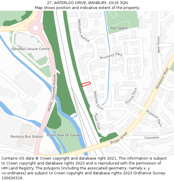 27, WATERLOO DRIVE, BANBURY, OX16 3QN: Location map and indicative extent of plot