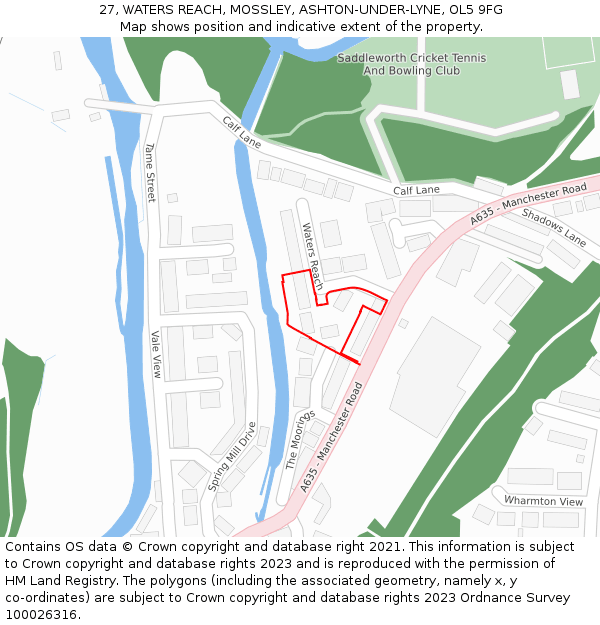 27, WATERS REACH, MOSSLEY, ASHTON-UNDER-LYNE, OL5 9FG: Location map and indicative extent of plot