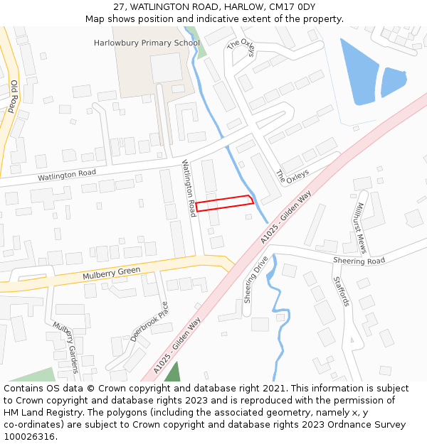 27, WATLINGTON ROAD, HARLOW, CM17 0DY: Location map and indicative extent of plot