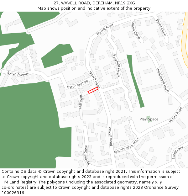 27, WAVELL ROAD, DEREHAM, NR19 2XG: Location map and indicative extent of plot