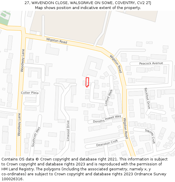 27, WAVENDON CLOSE, WALSGRAVE ON SOWE, COVENTRY, CV2 2TJ: Location map and indicative extent of plot