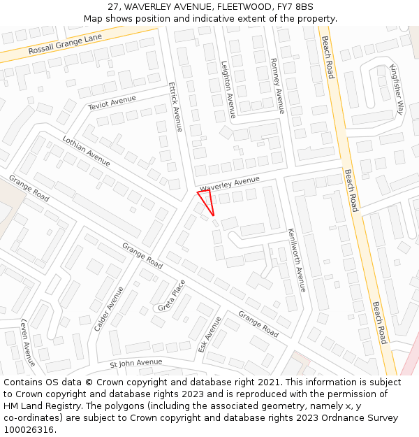 27, WAVERLEY AVENUE, FLEETWOOD, FY7 8BS: Location map and indicative extent of plot