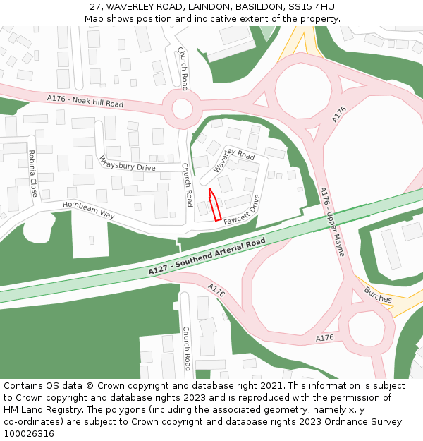 27, WAVERLEY ROAD, LAINDON, BASILDON, SS15 4HU: Location map and indicative extent of plot